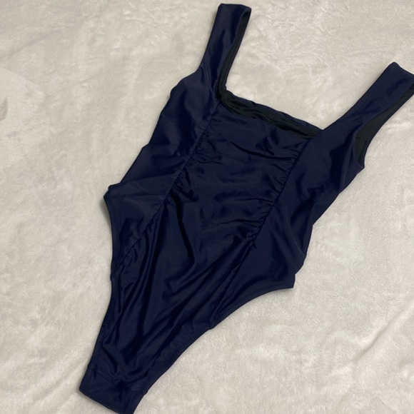 Reimagined by J Crew Size 10 Blue Ruched Built In Bra One Piece Swimsuit. NWOT - Picture 2 of 11